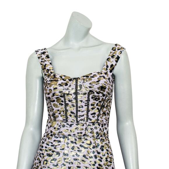 JONATHAN SIMKHAI Metallic Leopard Jacquard Bustier Ruffle Dress Lilac Size 0 - Picture 9 of 9